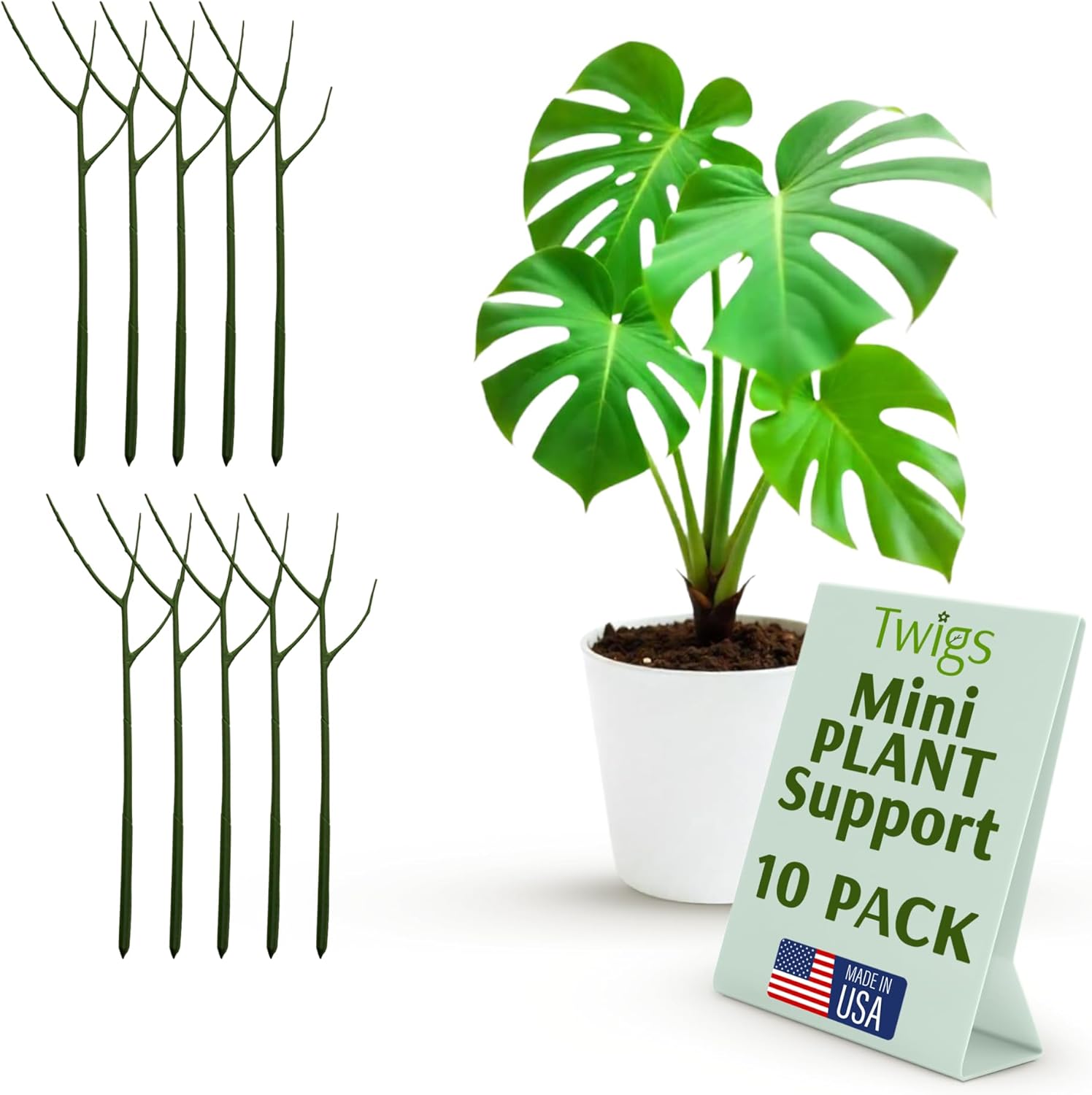 Twigs GA - Mini Plant Support Stakes for Small Plants -10 Pack, 12" L