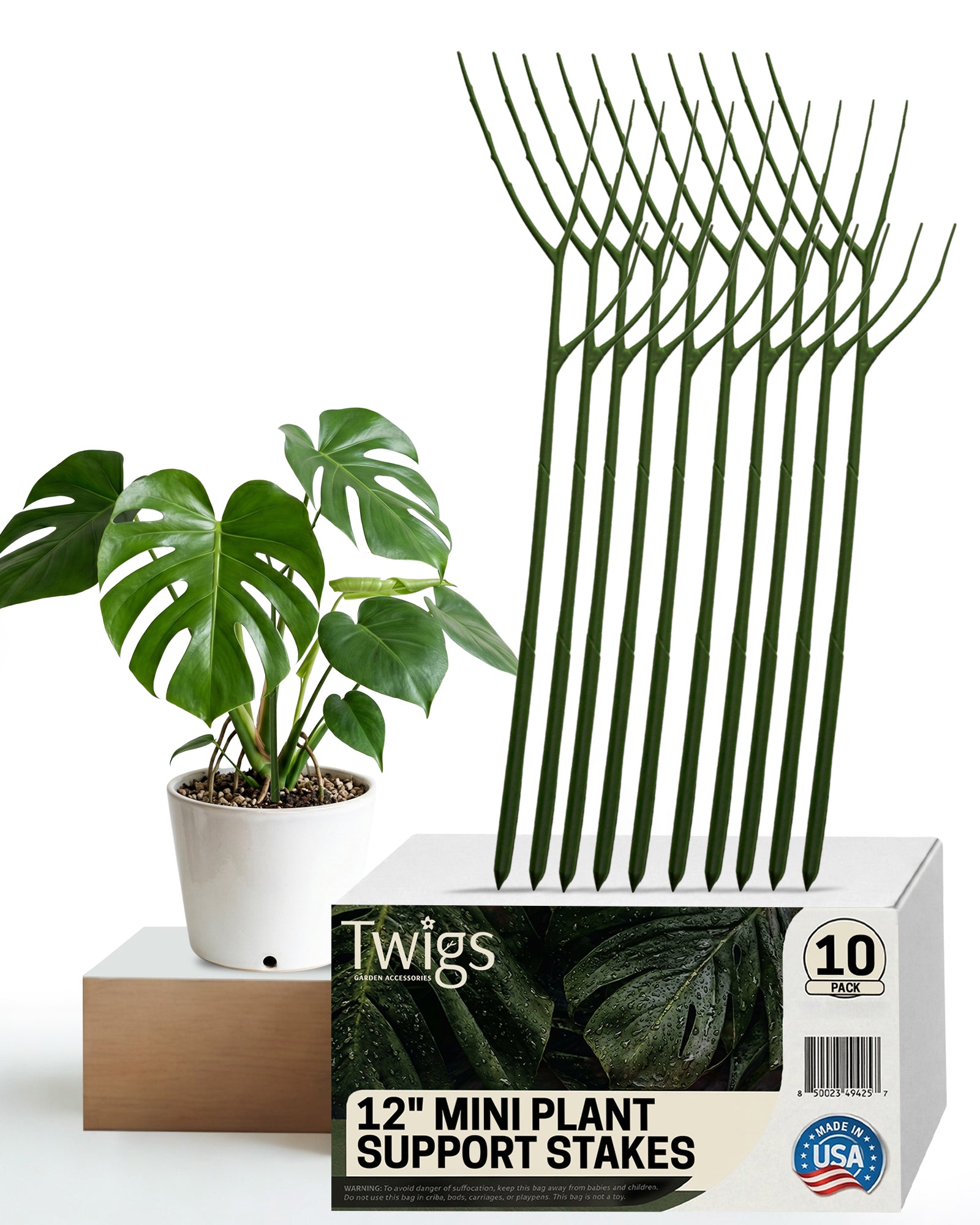 Twigs GA - Mini Plant Support Stakes for Small Plants -10 Pack, 12" L